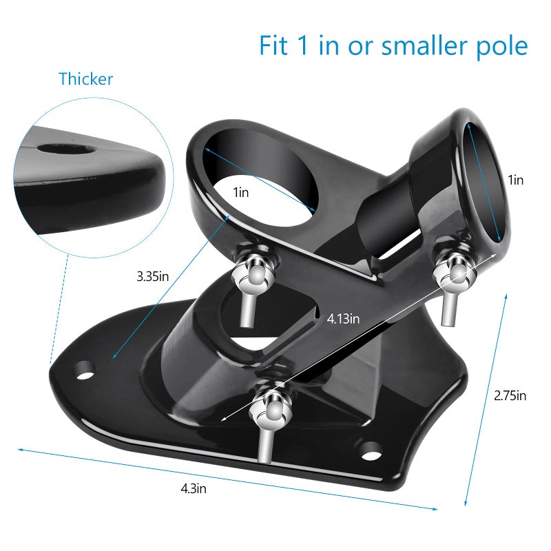 Haoridul Flag Pole Holder Mounting Bracket  2 Position House Flag Pole Bracket  Heavy Duty Aluminum Mount - Stainless Steel Kit - Strong and Rust Proof - 1"" Inner Diameter (Shiny Black-1Pack) - Image 4